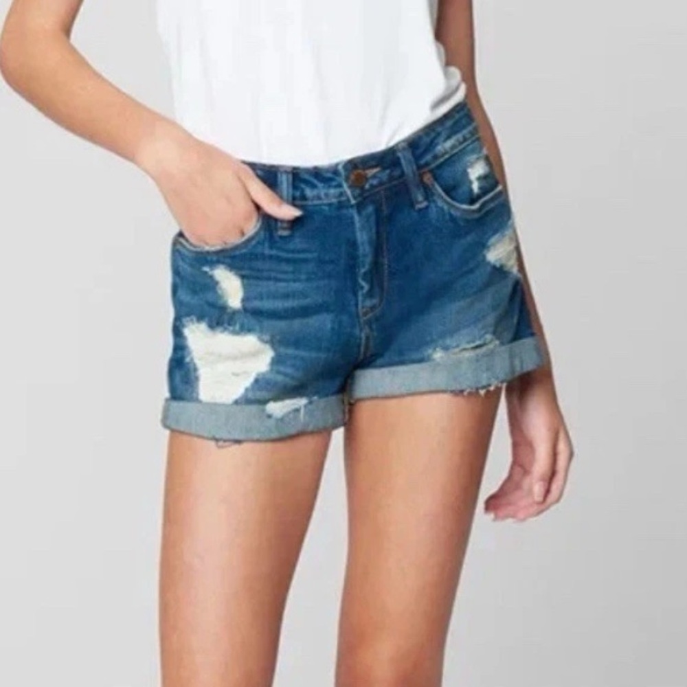 Blank NYC Rolled Cuff Distressed Denim Shorts in Blue